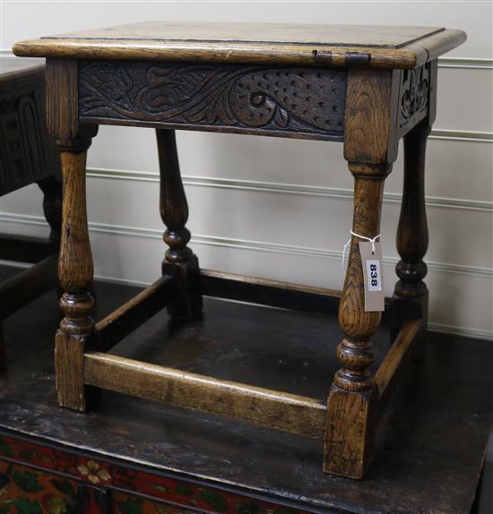 A reproduction oak joint stool W.46cm